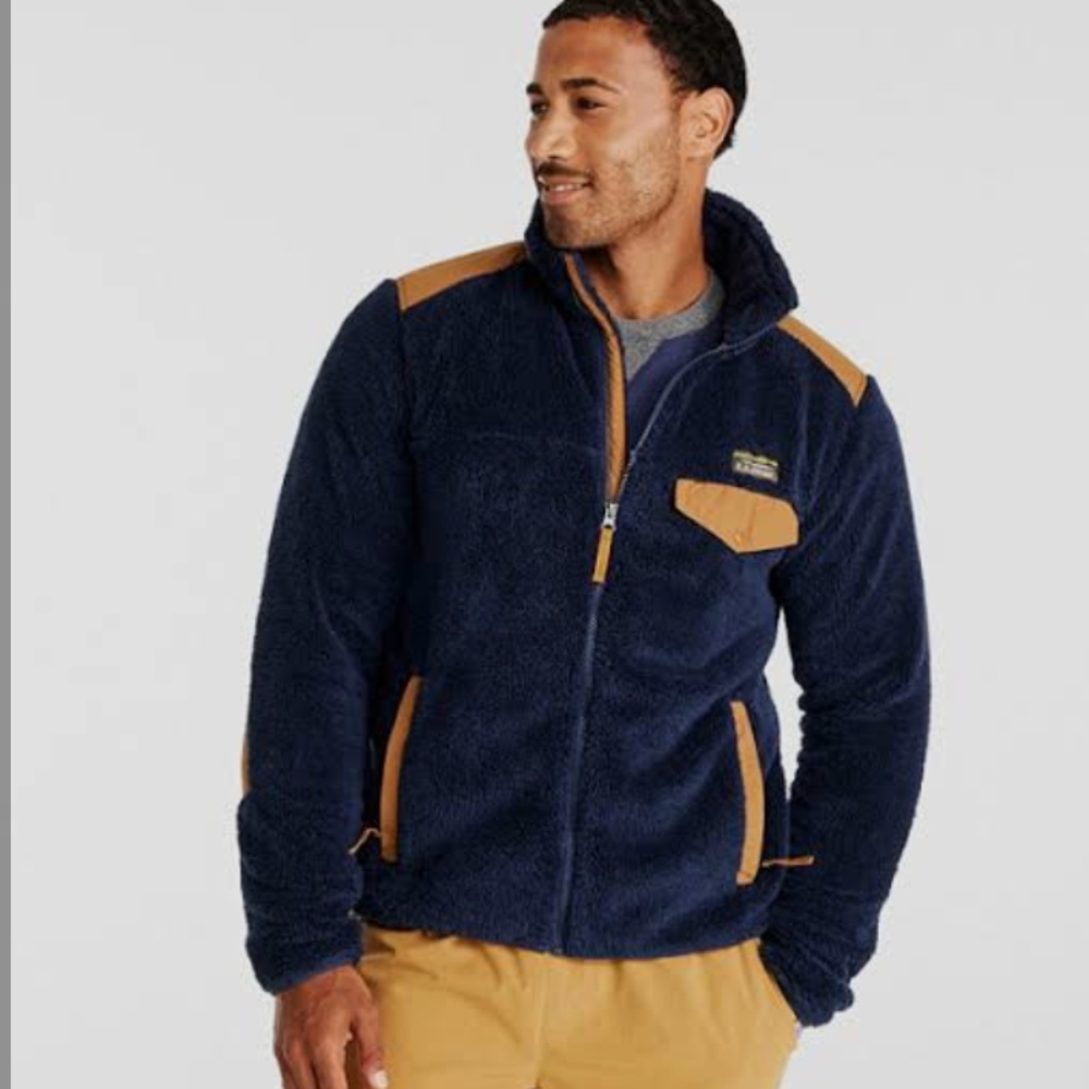 L.L. Bean Blue and Tan Performance Jacket with Plush Fleece